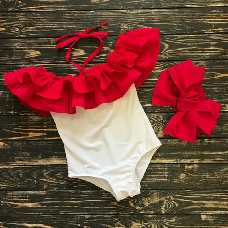 Лидер продаж для маленьких девочек детские купальники с оборками однотонный