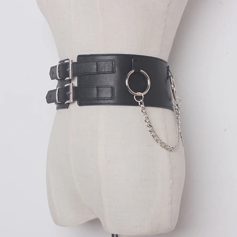 TWOTWINSTYLE женский панк ультра широкий пояс из искусственной кожи с цепочкой тонкий