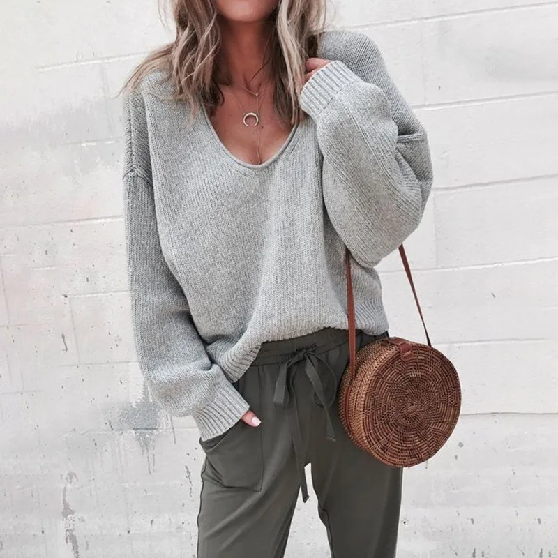 

sweaters computer knitted solid pullovers 2019 hot sale sexy v-neck women much color fashion girl sweaters
