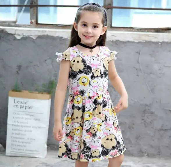 Little Girls Cartoon Print Dresses Summer Baby Girl Dress Cotton Casual Kids Clothes Children Clothing Size 2 3 4 5 6 years | Детская