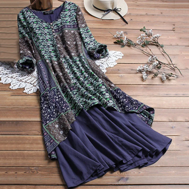 Женское хлопковое льняное Макси платье с длинным рукавом повседневное Boho кафтан