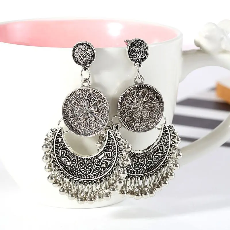 Модные Этнические женские висячие серьги Бали Jhumka Jhumki золотой парчовый Лотос