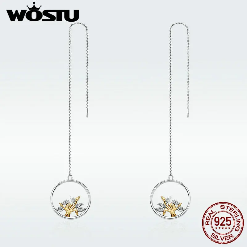 WOSTU Аутентичные 925 пробы Серебряные золотые искренности дерево любви Длинные
