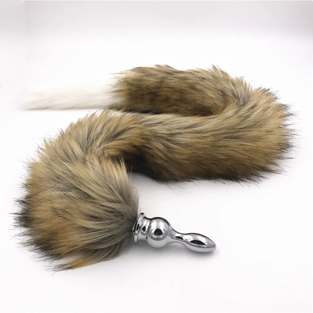 Длинная пушистая Анальная пробка 80 см с коричневым и белым хвостом секс-игрушки