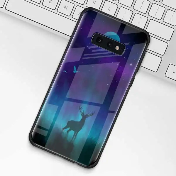 015 Чехол из закаленного стекла с изображением животных оленя льва для samsung Galaxy S10 S10e S9 S8 S10 Plus Note 9 A50 A30 - Цвет: 015
