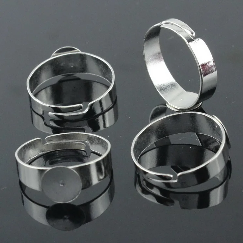 

100pcs Adjustable Metal Flat Ring Findings Blank Base Glue on 8mm Cameo jewelry Findings