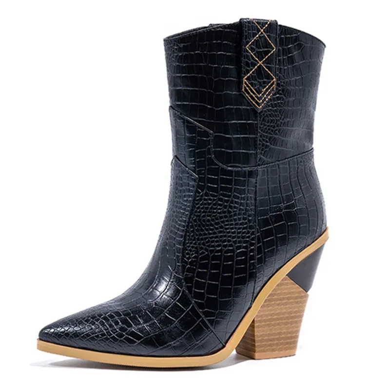 Черный MORAZORA Size 34-46 New Brand ankle boots for women thick high heels ladies autumn winter boos gold silver fashion women boots - Цвет: Черный