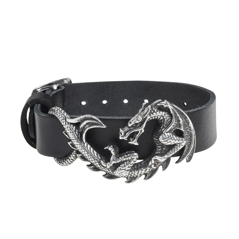 

2018 Black Bangle Leather Bracelet Neo-Gothic Long Wrap Men's Vintage Button Bracelet Party Jewelry Maelstrom