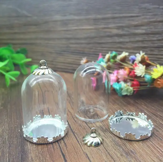 100 компл./лот 30*20 мм трубчатый стеклянный глобус с посеребренным цветом корона