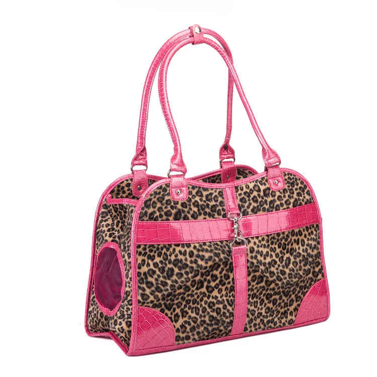 Pet Handbag Small Outdoor Travel Cheetah Textured Leather Durable Zip Round Ventilated Portable | Дом и сад