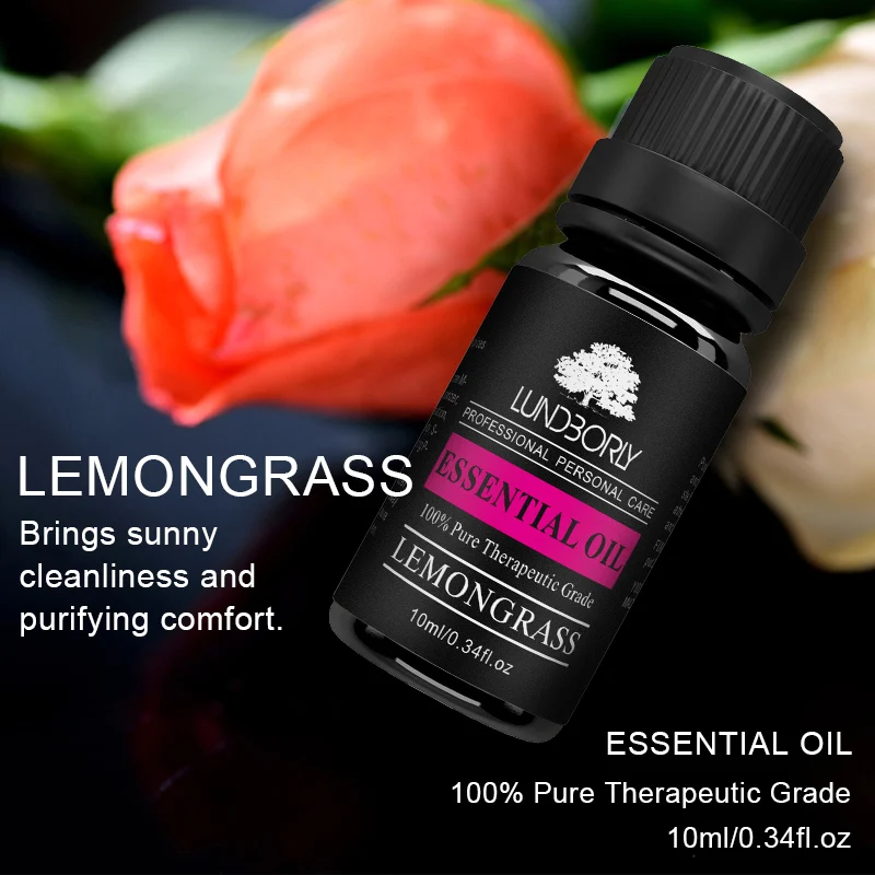 Lundborly Lemongrass Essential Oils 100% Pure Natural 10ml Organic Body Relieve Stress Oil Skin Care Help Sleep massage oil | Красота и