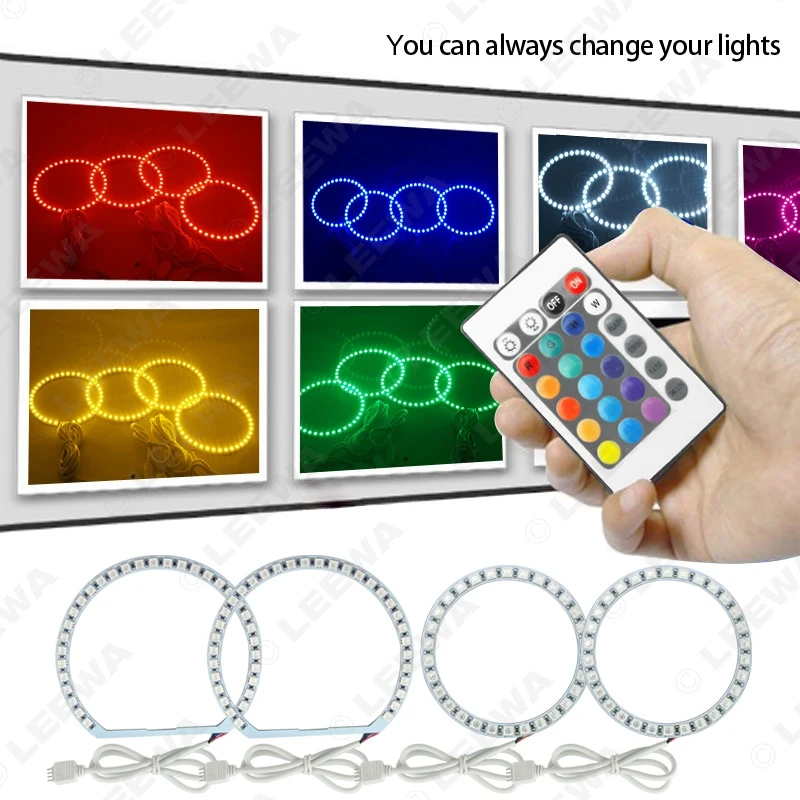 LEEWA 2X90mm 2X131mm Car RGB Multi-Color LED Angel Eyes Halo Ring Lighting Kit For Hyundai Elantra(01-03)/Elantra 07 #CA3236 | Автомобили