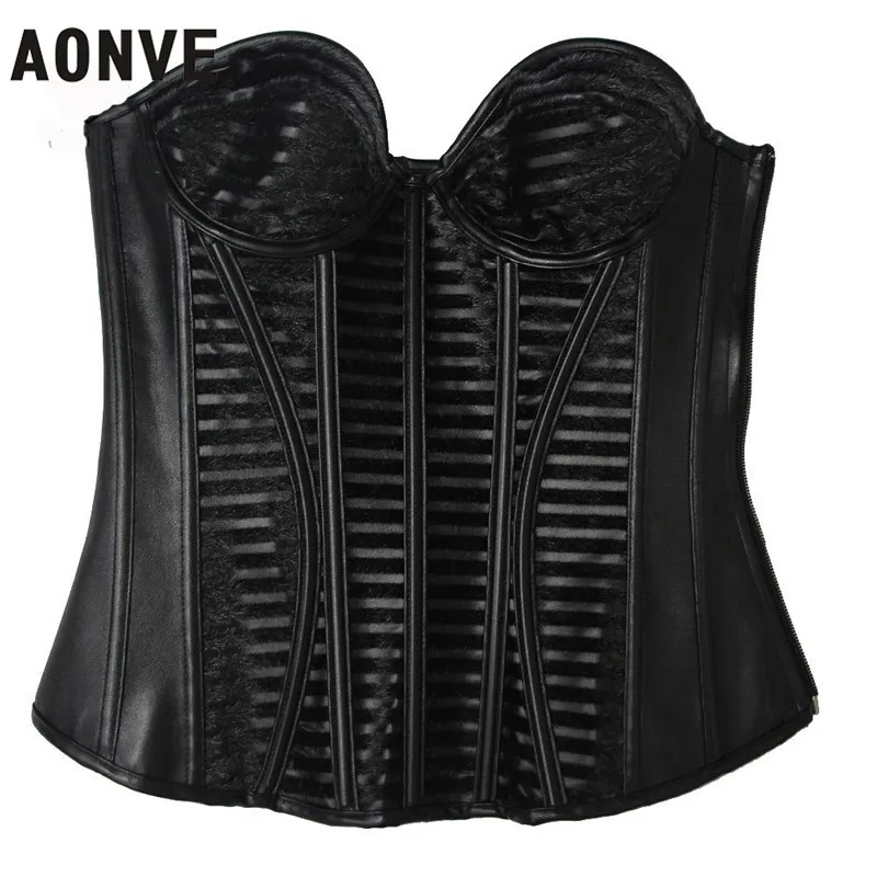 Женский кожаный корсет на молнии с эффектом пуш-апа | Женская одежда