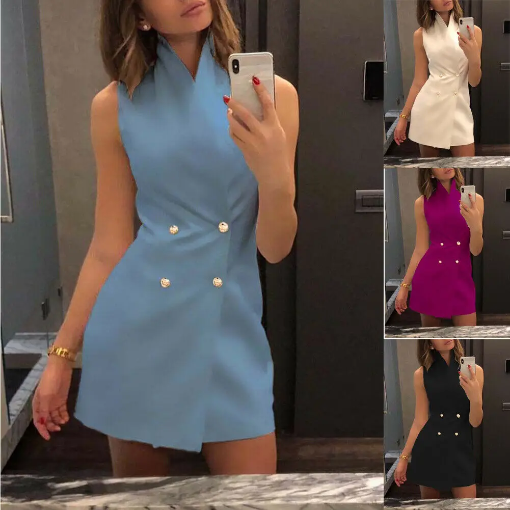 Женский облегающий Блейзер Hirigin двубортное Деловое платье мини без рукавов