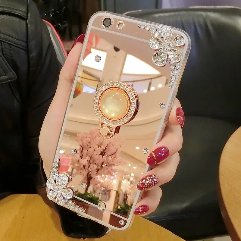 Для samsung Galaxy S5 S6 S7 край S8 S9 плюс Примечание 3 4 5 8 Diamond Держатель Силиконовый Зеркало