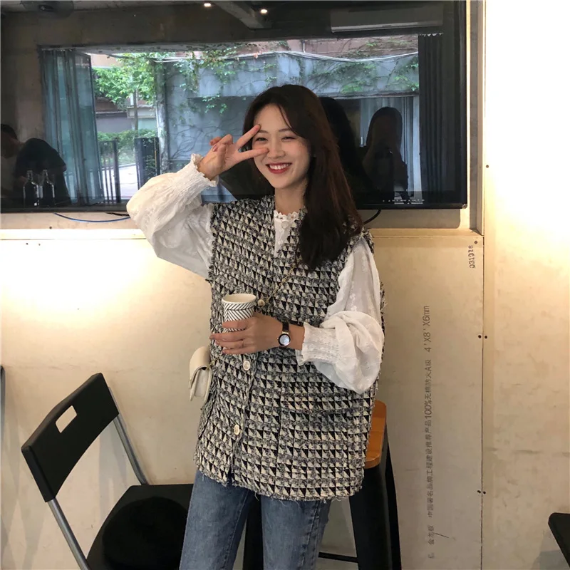 

Loose Plaid Vest vest Women Spring and Autumn 2019 New Small Fragrance Joker vest outside wearing vest sleeveless jacket