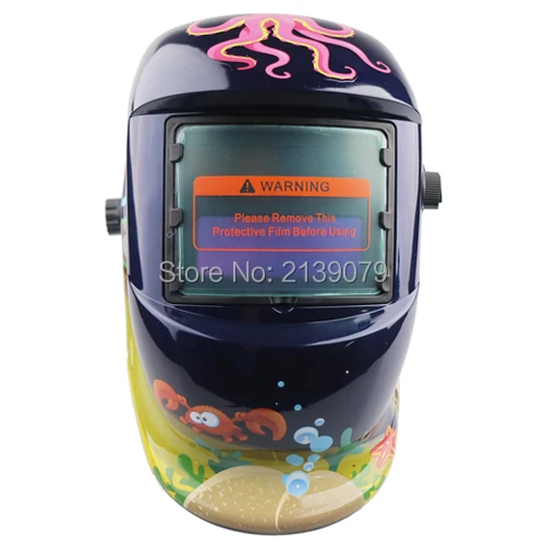 Сварочная маска на солнечных батареях с мультипликационным рисунком авто