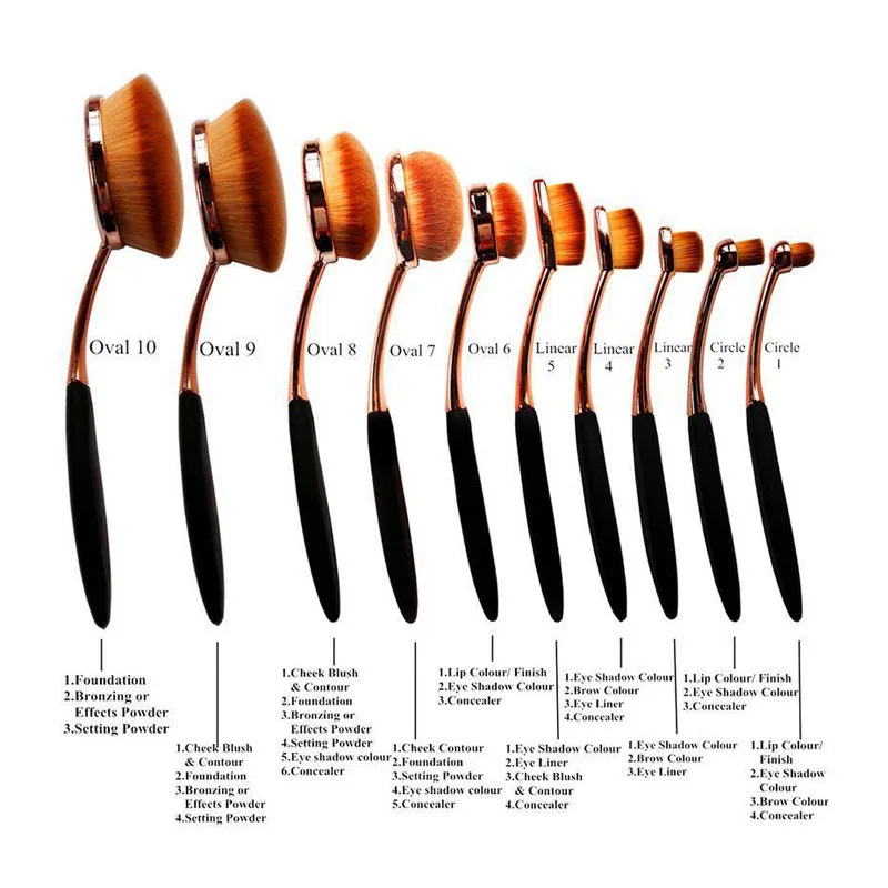 10 шт. Косметическая овальная кисть в форме зубной щетки розовая Золотая Пудра