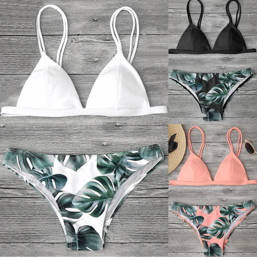 

Bikini 2023 mujer Women Leaf Print Swimwear Bikini Set Print Leaves Push-Up Padded Bathing sexy swimsuit Beachwear Monokini