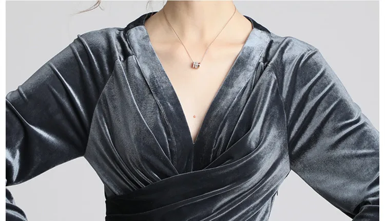 BLLOCUE осень-зима дизайнерские подиумные платья Для женщин V-Neck Lace-up Фонари рукавом Винтаж бархат сексуальная Вечеринка платье