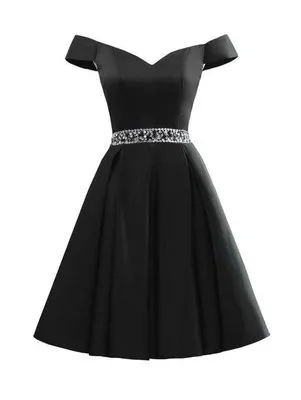 Черный Doragrace vestidos de festa женское короткое коктейльное платье с открытыми плечами и бисером - Цвет: Черный