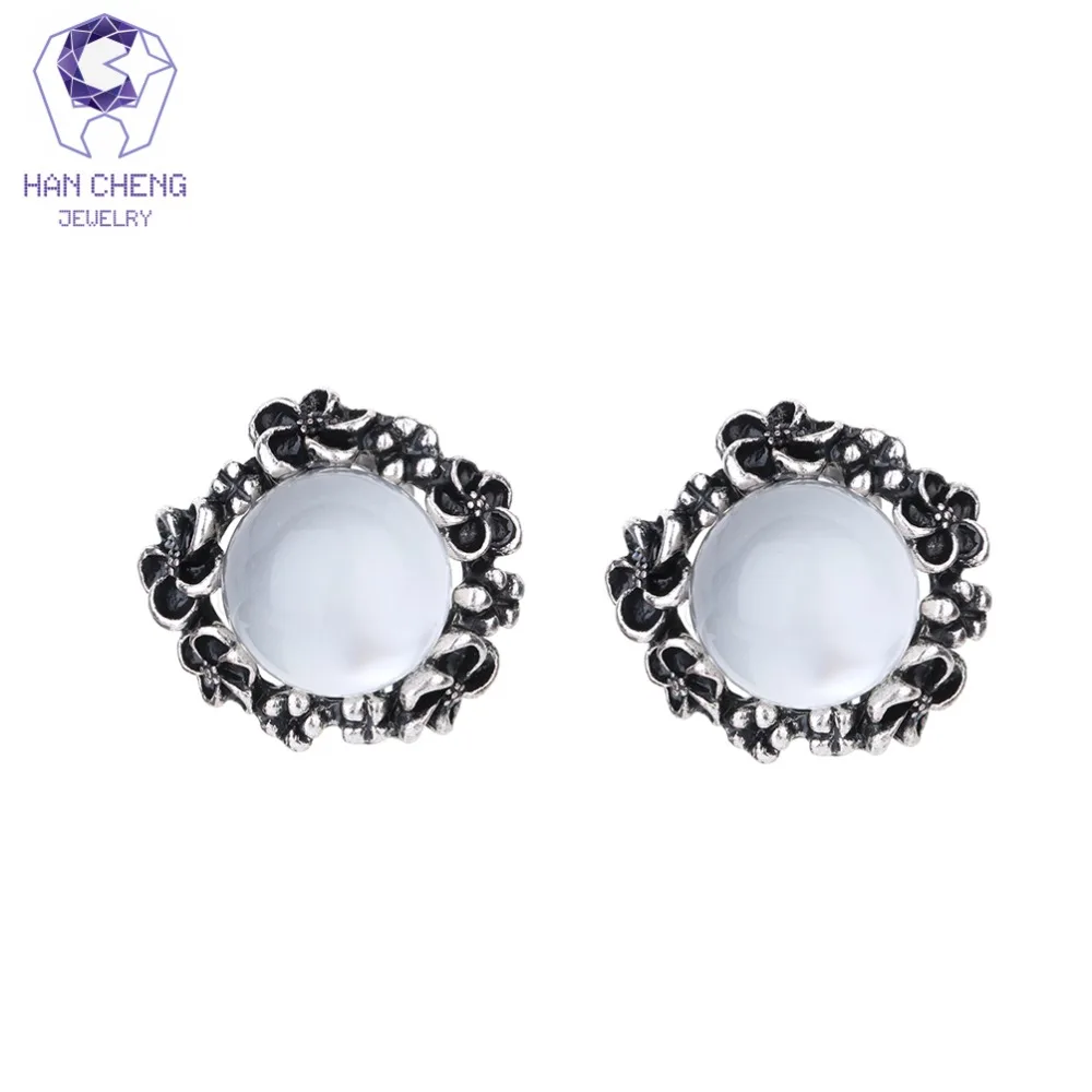 Женские винтажные серьги клипсы HanCheng модный круглый металлический цветок с