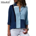 Офисная рубашка HiloRill, Женская Повседневная Блузка с длинным рукавом и пэчворком, туника с отложным воротником, топы, лидер продаж, женские блузы 2021