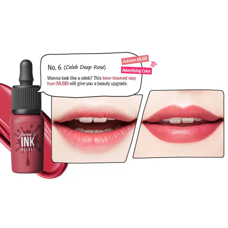 Жидкая губная помада PERIPERA Peri's Ink The Velvet 15 цветов Dear Darling Tattoo Tints увлажняющий Гладкий стойкий блеск для губ - Цвет: 06 Celeb Deep Rose