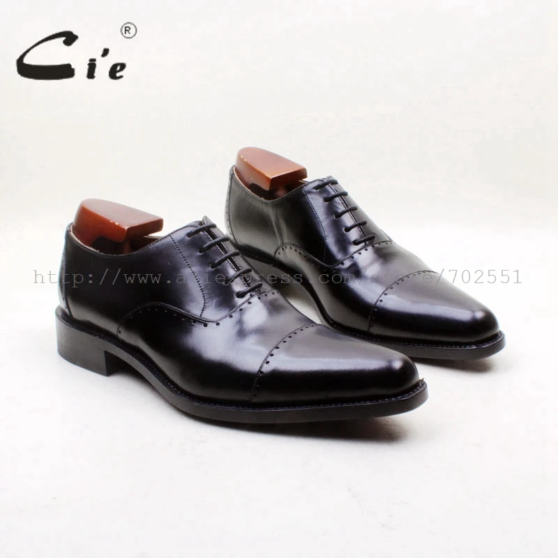 cie Pointed Cap-toe Lace-up Solid Black Italian Goodyear Welted 100% Genuine Calf Leather Handmade Breathable Men's Shoe OX715 | Обувь