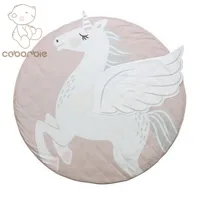 90cm Soft Cotton Baby Kids Game Gym Activity Play Mat Crawling Blanket Pink unicorn Floor  Soft Room Mat