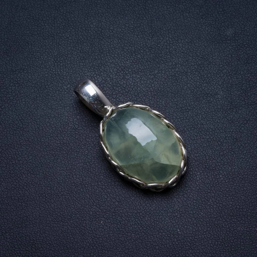 

Natural Prehnite Handmade Unique 925 Sterling Silver Pendant 1.5" U0653