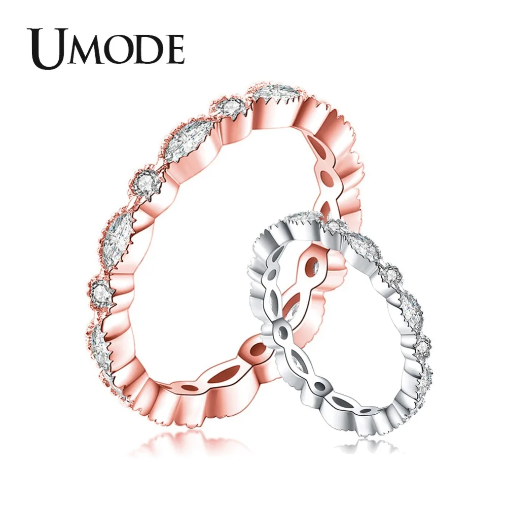 

UMODE Wedding Band Rings for Women Eternity Engagement Promise Rings Femme Rose Gold Color Cubic Zirconia Jewelry UR0457