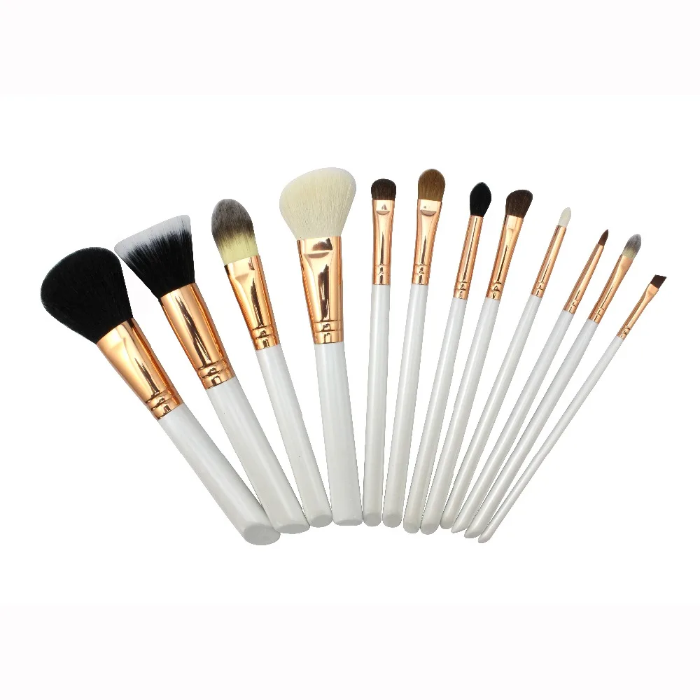 R1201 12 шт кисти для макияжа с розовым золотым медным ободком набор макияжные щетки