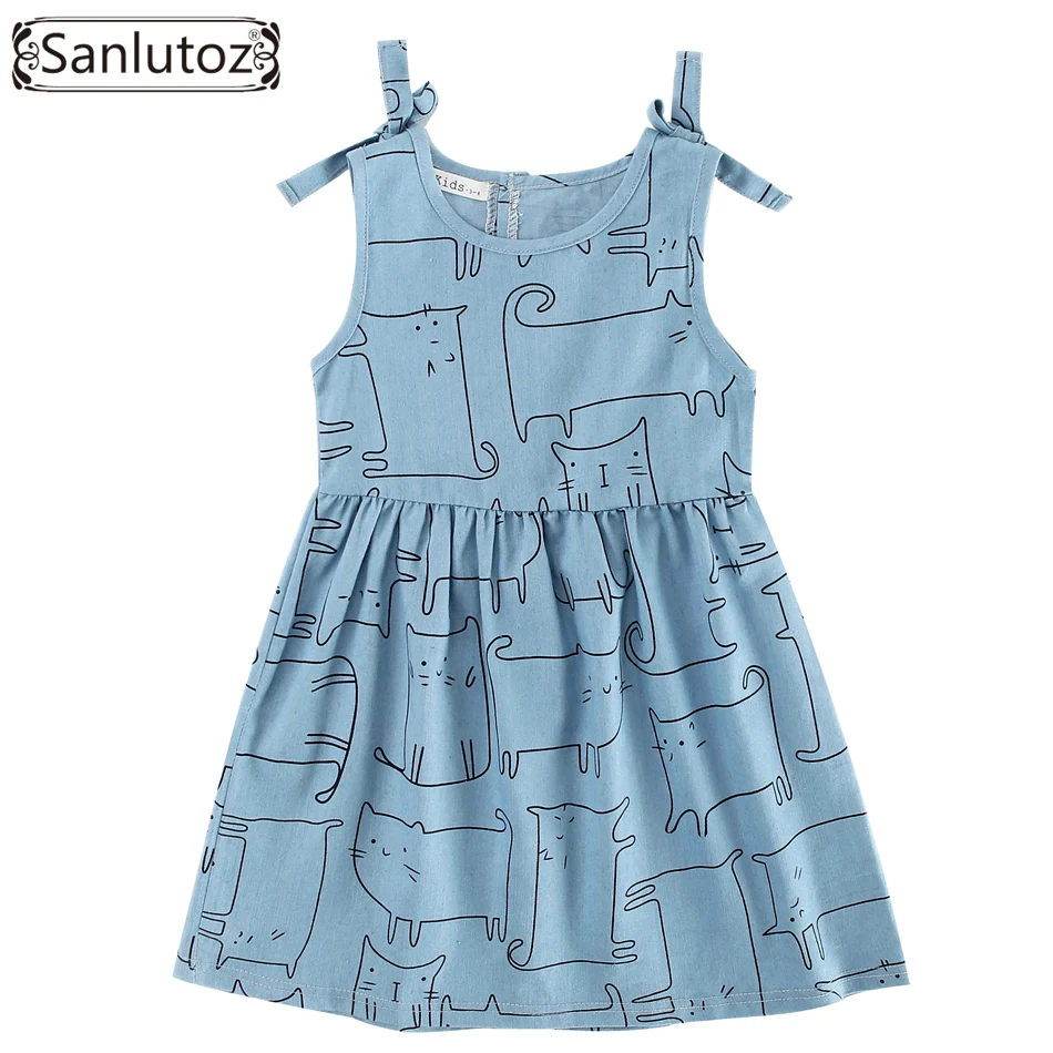 Джинсовая одежда для девочек sanluusb детское Хлопковое платье с котом малышей