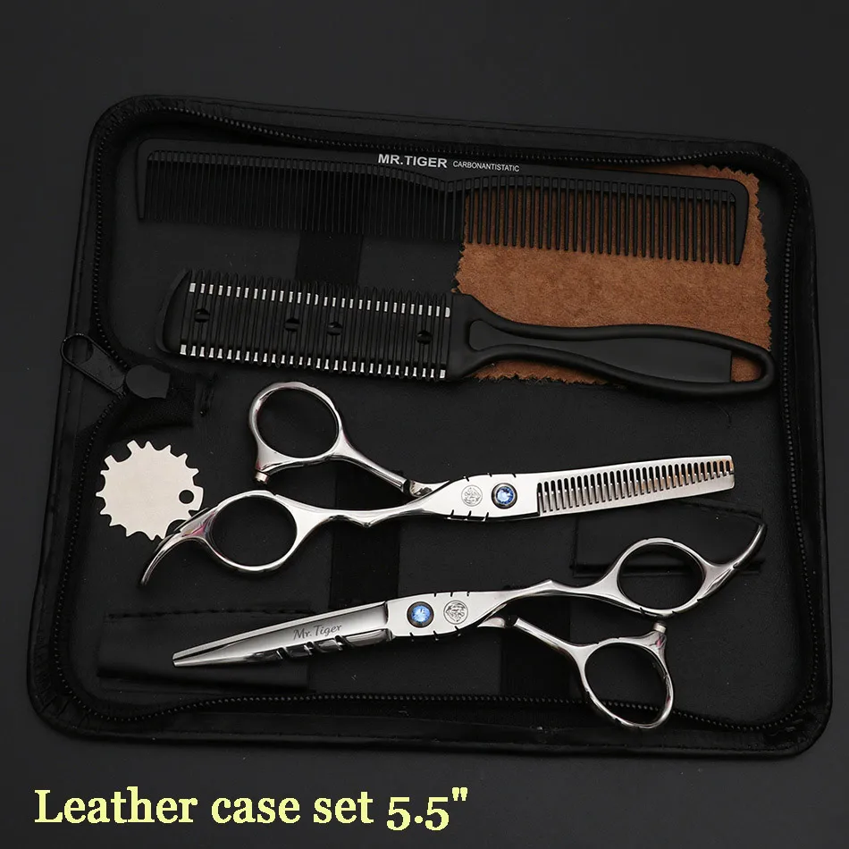 leather case set Острое лезвие, профессиональные ножницы для стрижки волос, парикмахерские ножницы Makas, парикмахерские ножницы, черные с бритвой - Цвет: leather case set