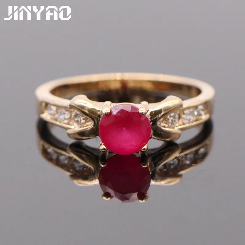 JINYAO изысканное кольцо с натуральным драгоценным камнем и красным цирконием