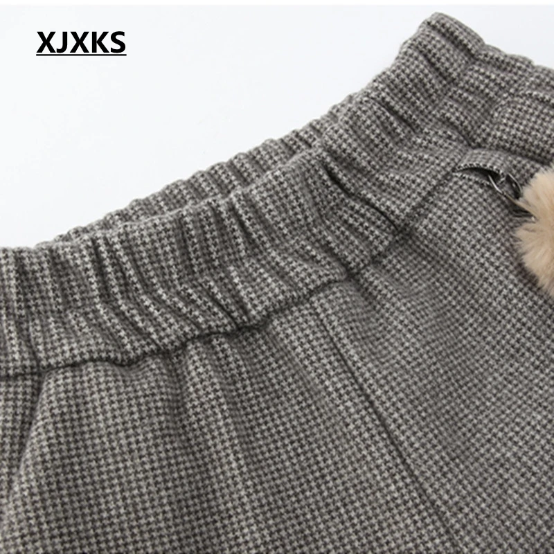 XJXKS pantaloni donna, высококачественные теплые женские штаны-шаровары, удобные модные однотонные повседневные женские брюки с украшением