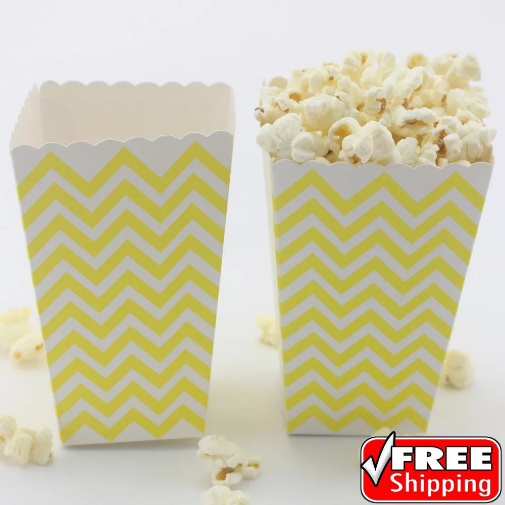 36 шт. коробочки для попкорна с желтым шевроном | Дом и сад