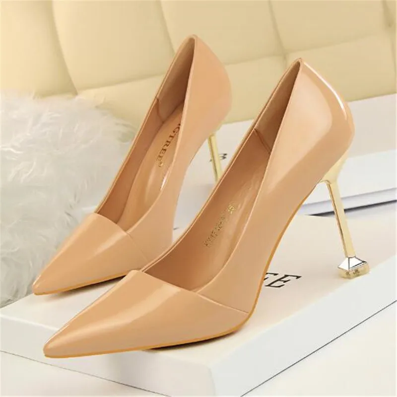 

BIGTREE Concise PU Shallow Women Pumps 2021 NEW Elegant 9.5CM Thin Heels Pointed Toe Summer Solid Slip-On Office & Career Shoes