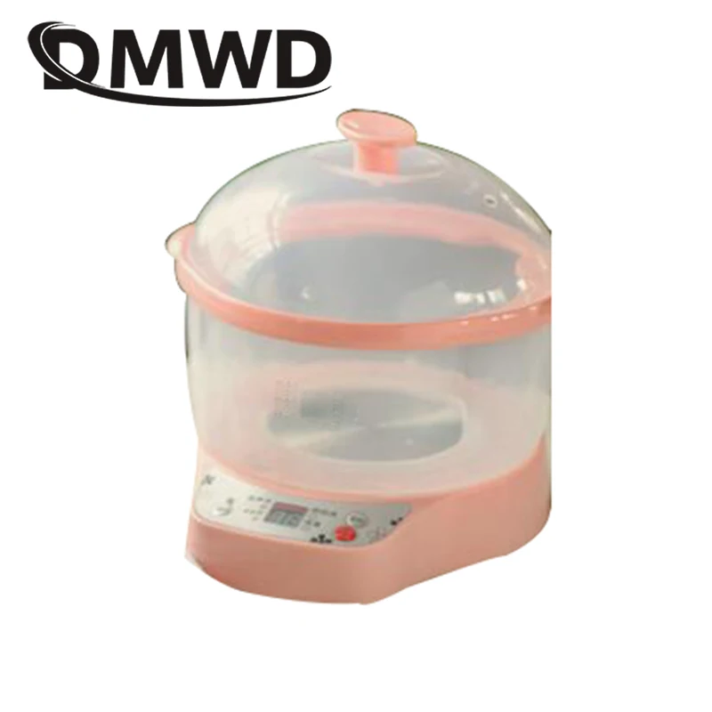Розовый DMWD, электрическая керамическая мультиварка, 0.8л, кастрюля для тушения воды, мини, детское питание, каша, завтрак, приготовление пищи, скворечник, суп, котел, пароварка - Цвет: Розовый