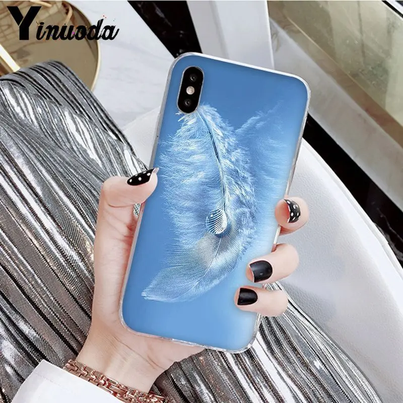 Прозрачный чехол Yinuoda из ТПУ с изображением лебедя и перьев для iPhone X XS MAX 6 6S 7 7plus 8