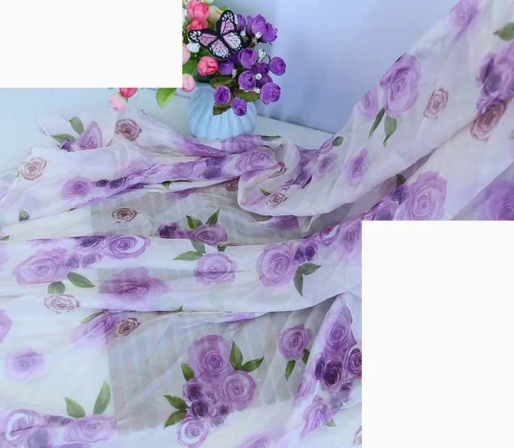 30D printed chiffon fabric Chinese style rose silk scarf costume Hanfu skirt dress decoration skirt fabric DIY material cloth