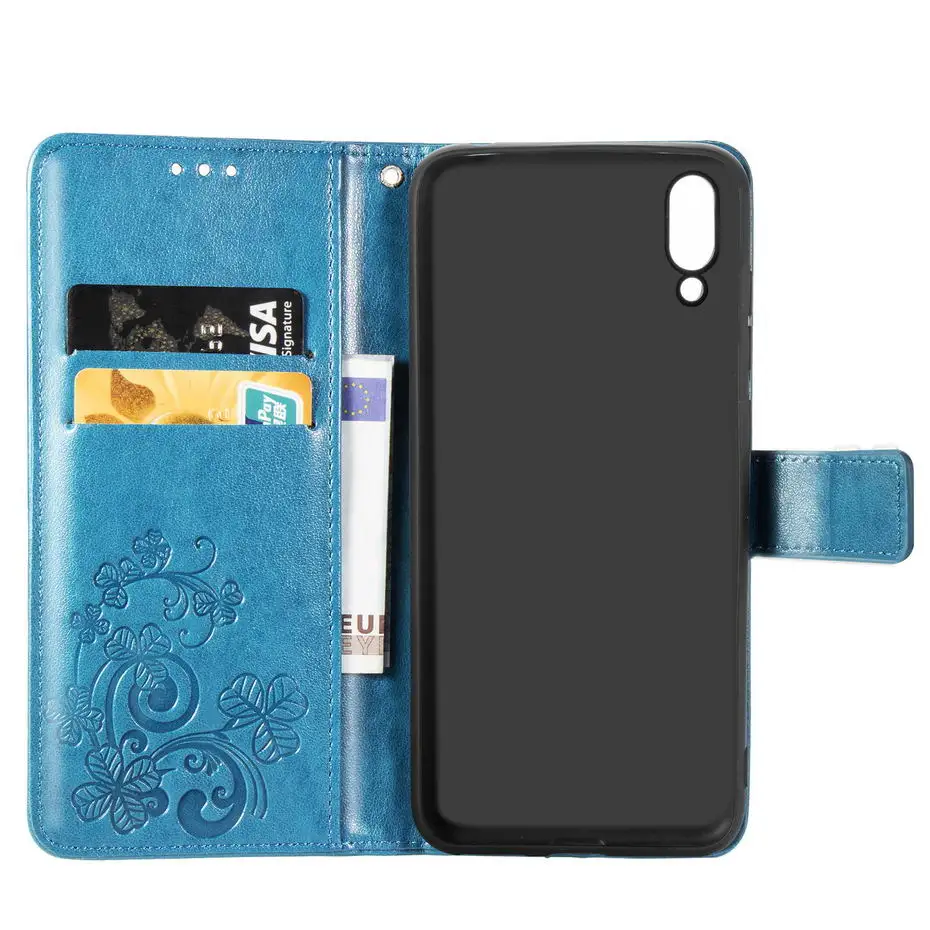Luxury Clover 3D Emboss Case For Huawei Honor 8C Flip Leather for Coque 8 C BKK-L21 Protective Cover | Мобильные телефоны и