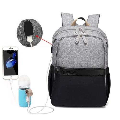 Gray Black Новая Горячая USB сумка для подгузников большая емкость Детская сумка для подгузников мумия рюкзак папы водонепроницаемый Повседневный перезаряжаемый держатель для бутылки телефона - Цвет: Gray Black