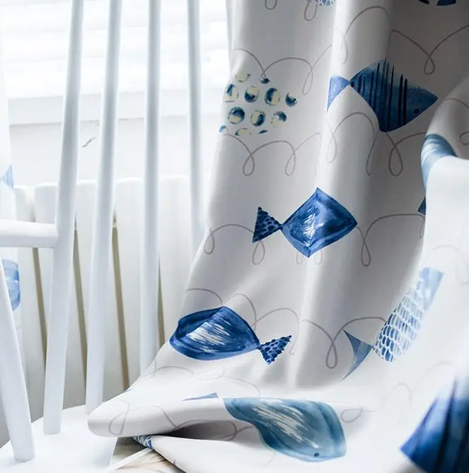 blue cloth Зеленые тюлевые занавески с мультяшными рыбками для гостиной, для мальчиков, для детей, для спальни, занавески, отвесные оконные занавески, для украшения дома - Цвет: blue cloth