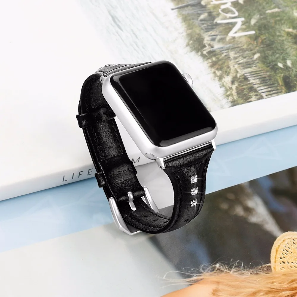 Чехол для Apple Watch тонкий ремешок из натуральной кожи с застежкой нержавеющей