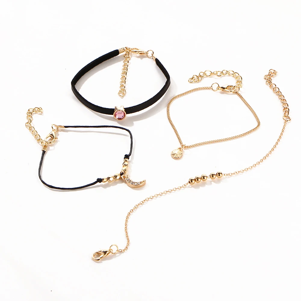 Женский кожаный браслет IF ME 4 шт./компл. с подвеской в виде монет розовыми