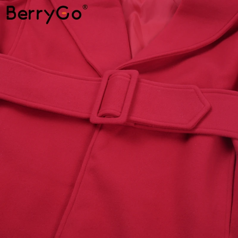 BerryGo элегантный Тренч с расклешенными рукавами длинное пальто женское поясом
