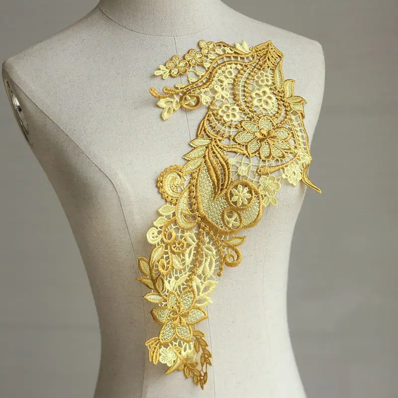2 шт./лот) Высокое качество шитье цветочный мотив кружевной воротник аппликация для одежды вышитая тесьма-нашивка