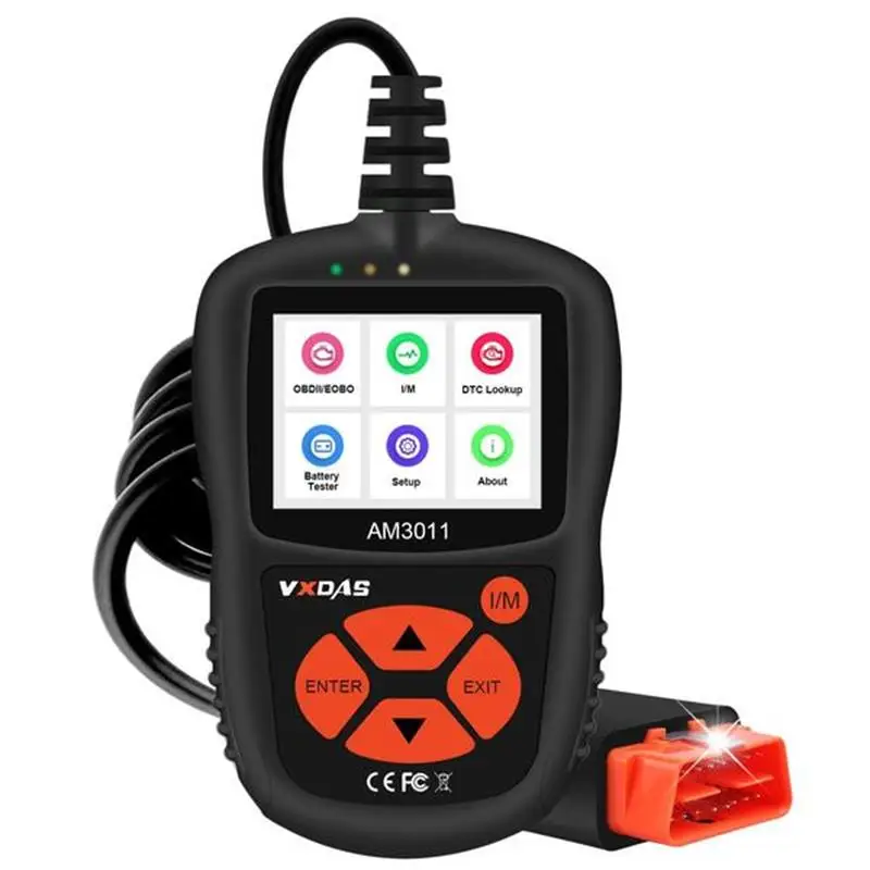 VXDAS OBD2 сканер штрих-кода может AM3011 автомобиля/Авто диагностический инструмент с светодиодный фонарик/неисправности двигателя получить Электронный управляющий блок ECM ODBII код ридер